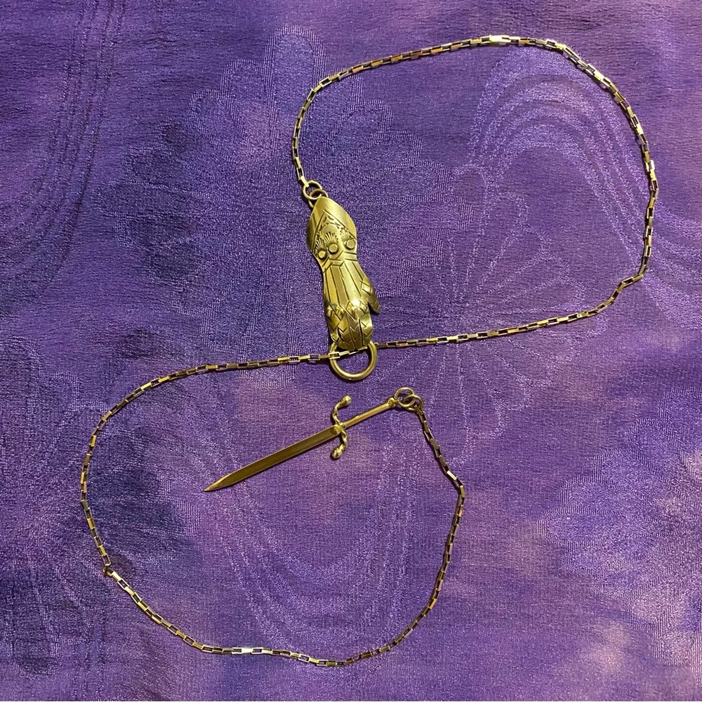 Morgaine Faye Misericord Lariat Gauntlet and Dagger Necklace
